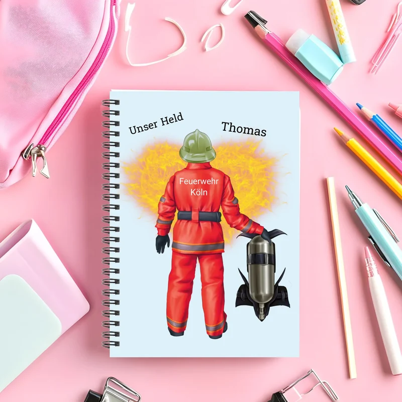 Personalisierter Collegeblock / Notizblock - Superheld Feuerwehrmann - Danke Geschenk