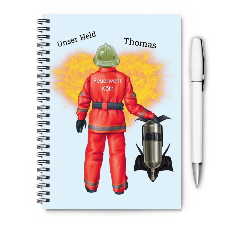 Personalisierter Collegeblock / Notizblock - Superheld Feuerwehrmann - Danke Geschenk