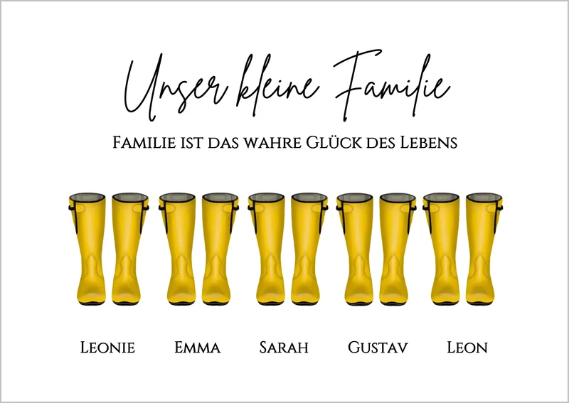 Gummistiefel Familienbild personalisiert - Poster mit Namen