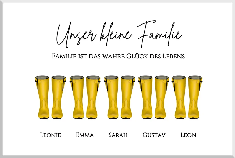 Gummistiefel Familienbild personalisiert - Poster mit Namen