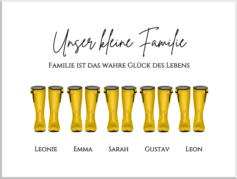 Gummistiefel Familienbild personalisiert - Poster mit Namen