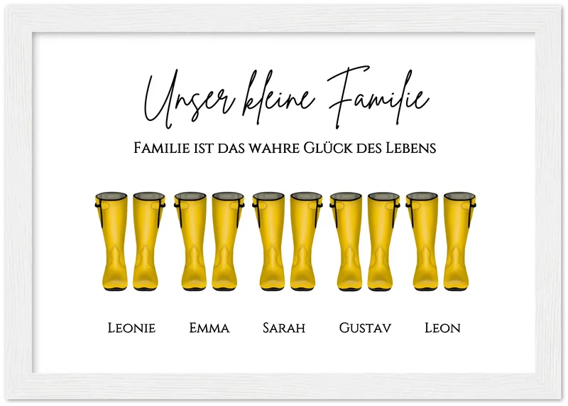 Gummistiefel Familienbild personalisiert - Poster mit Namen