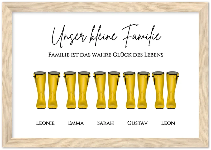 Gummistiefel Familienbild personalisiert - Poster mit Namen