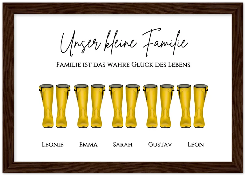 Gummistiefel Familienbild personalisiert - Poster mit Namen