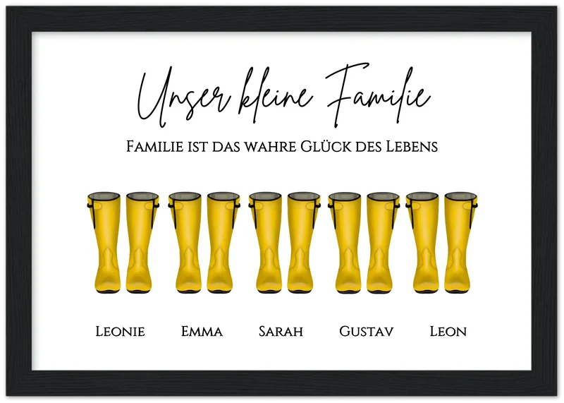 Gummistiefel Familienbild personalisiert - Poster mit Namen