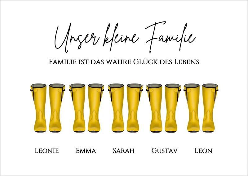 Gummistiefel Familienbild personalisiert - Poster mit Namen