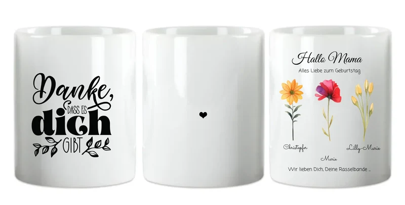 Personalisierte Tasse - Geschenk zum Muttertag & Vatertag mit Blumen
