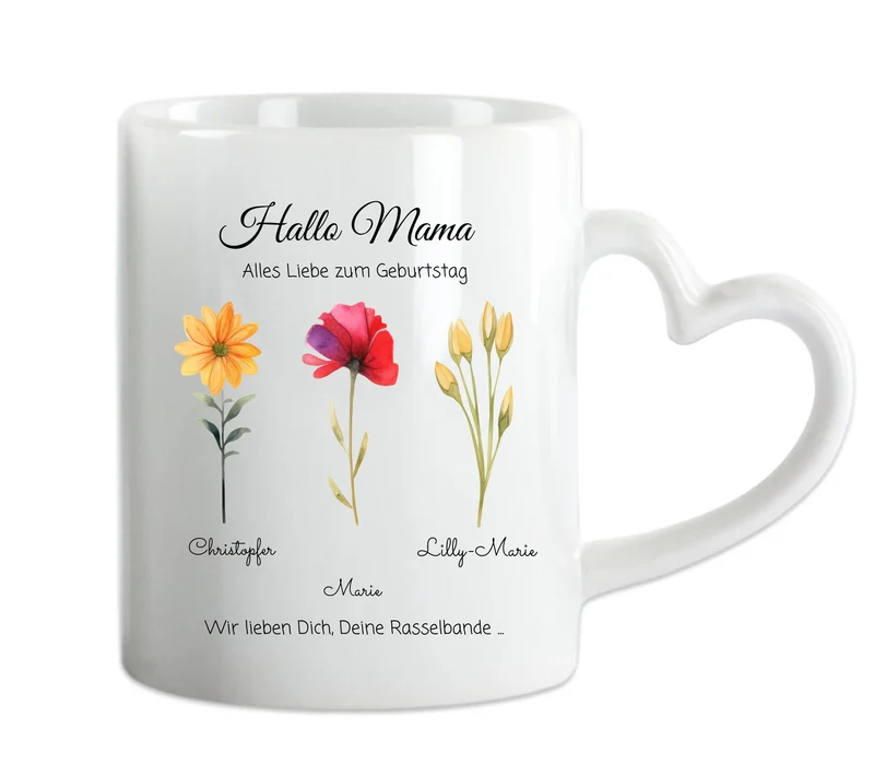 Personalisierte Tasse - Geschenk zum Muttertag & Vatertag mit Blumen