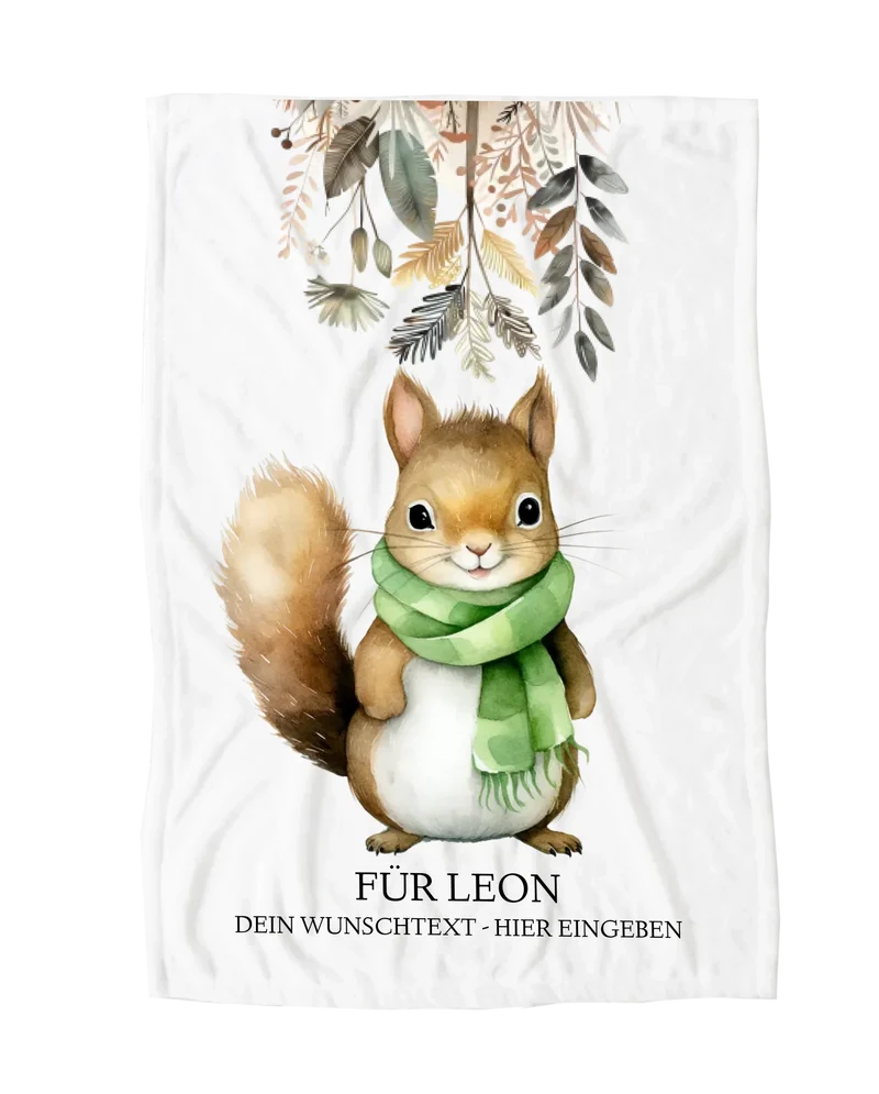 Personalisiertes Kinderdecke Eichhörnchen mit Namen - Kuscheldecke