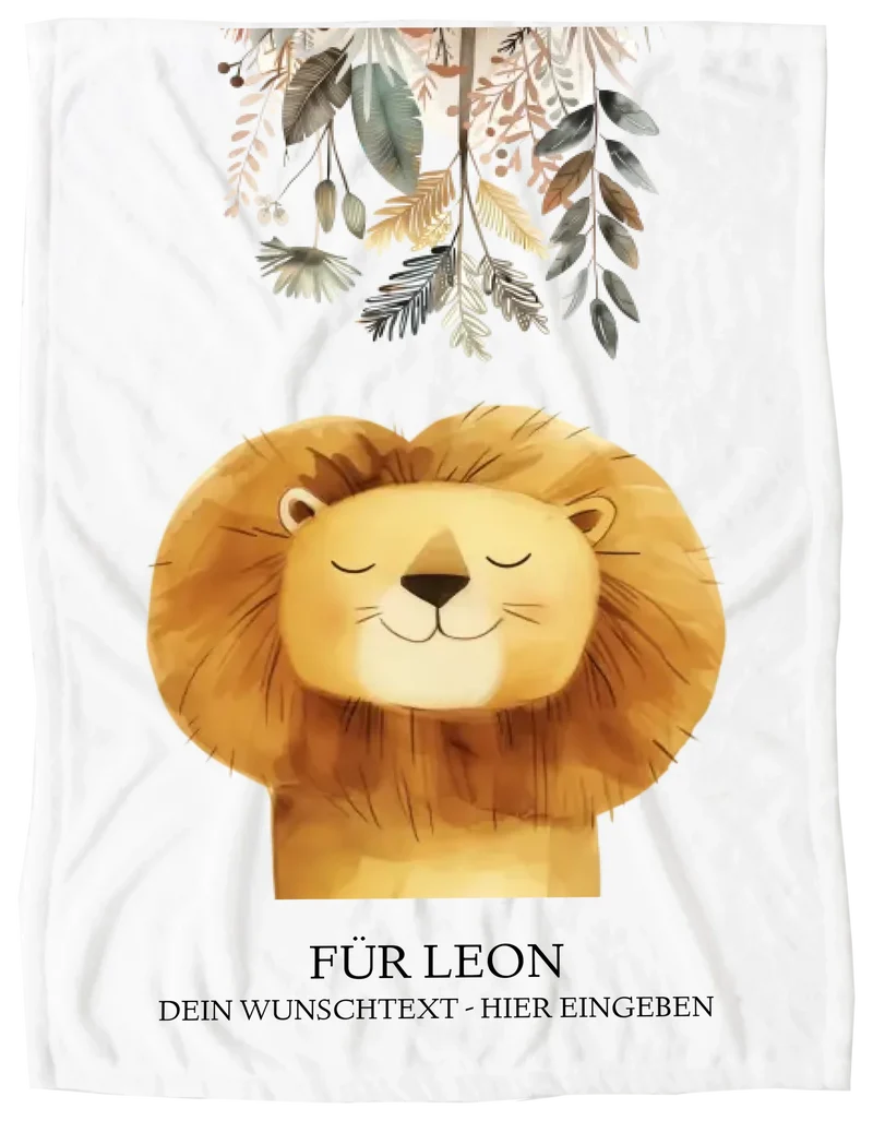 Personalisiertes Kinderdecke Löwe mit Namen Mädchen / Junge Safari Tiere/Dschungeltiere