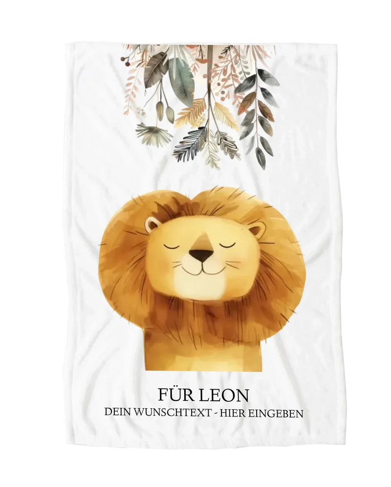 Personalisiertes Kinderdecke Löwe mit Namen Mädchen / Junge Safari Tiere/Dschungeltiere