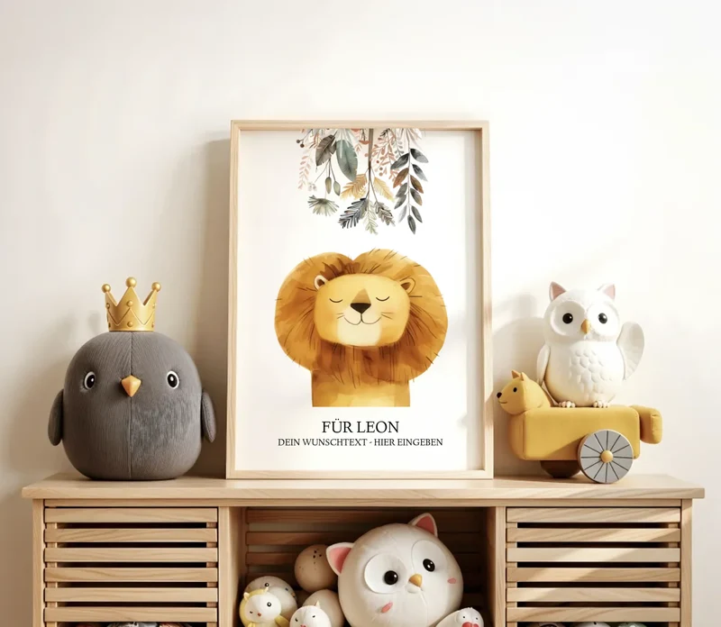 Personalisiertes Kinderdecke Löwe mit Namen Mädchen / Junge Safari Tiere/Dschungeltiere