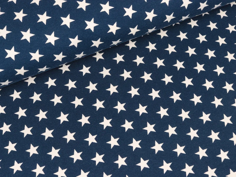 Reststück 27cm - Baumwolljersey Verena Kleine Sterne weiß auf Jeansblau
