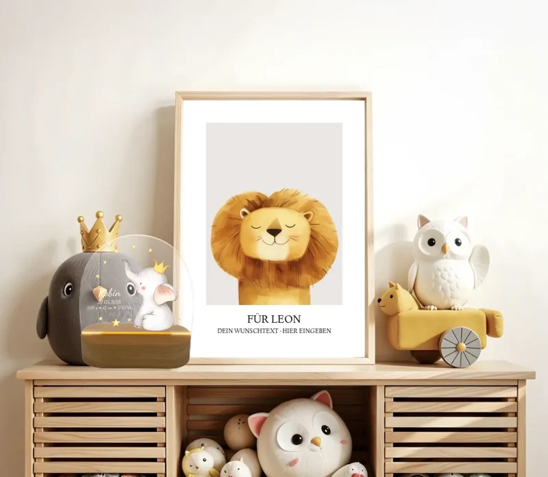 Personalisiertes Baby & Kinder LED Nachtlicht Elefant mit Geburtsdaten Geburtsgeschenk & Taufgeschenk Junge