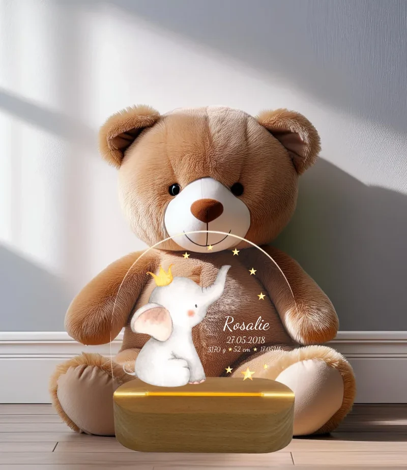 Personalisiertes Baby & Kinder LED Nachtlicht Elefant mit Geburtsdaten Geburtsgeschenk & Taufgeschenk Mädchen