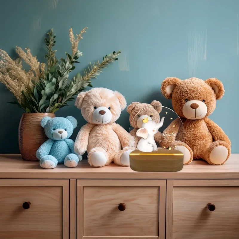 Personalisiertes Baby & Kinder LED Nachtlicht Elefant mit Geburtsdaten Geburtsgeschenk & Taufgeschenk Mädchen