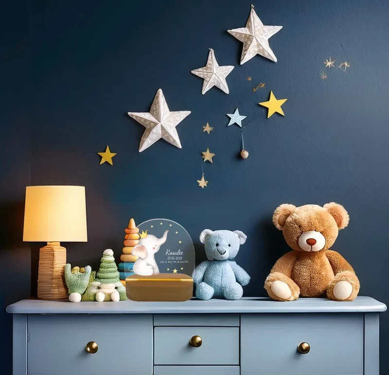 Personalisiertes Baby & Kinder LED Nachtlicht Elefant mit Geburtsdaten Geburtsgeschenk & Taufgeschenk Mädchen