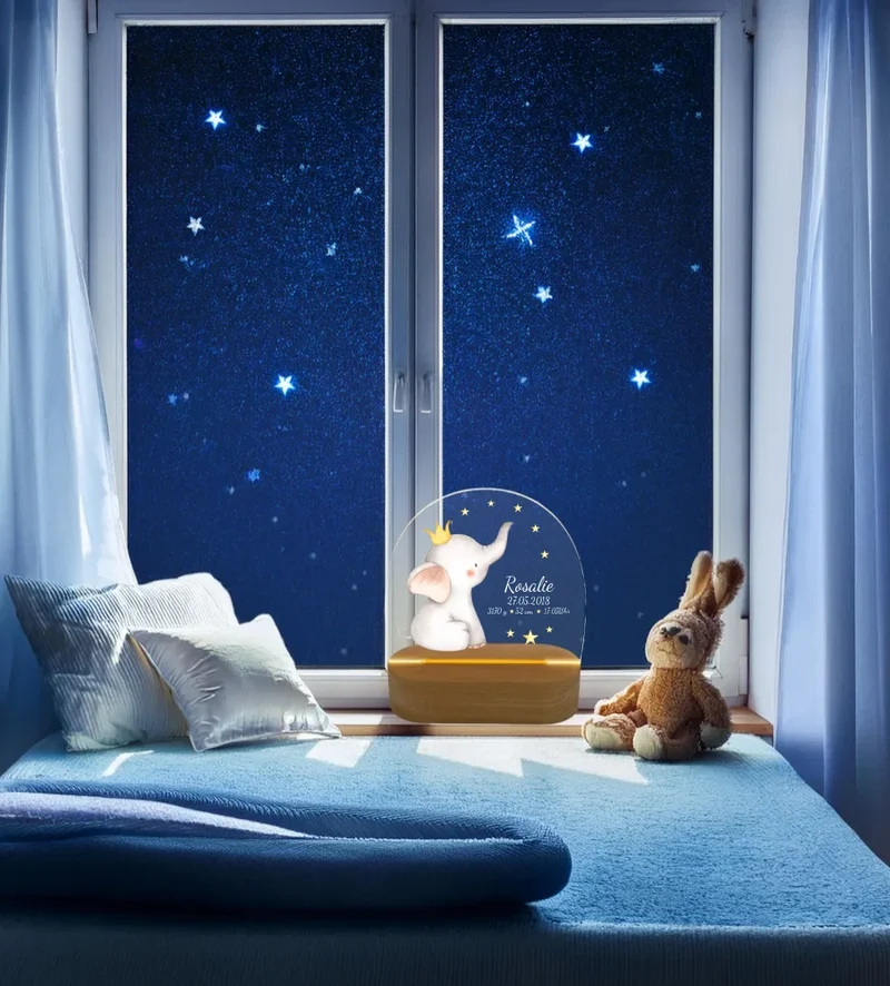 Personalisiertes Baby & Kinder LED Nachtlicht Elefant mit Geburtsdaten Geburtsgeschenk & Taufgeschenk Mädchen
