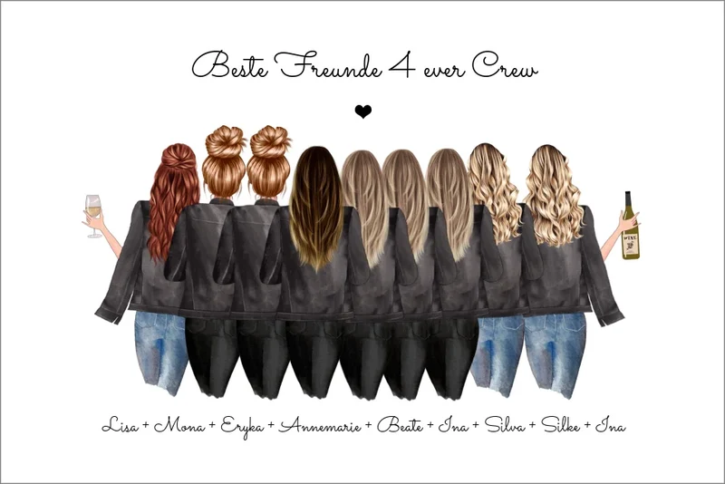 9 Freundinnen Bild individuell mit Namen Spruch personalisieren - Poster Geburtstagsgeschenk & Weihnachtsgeschenk