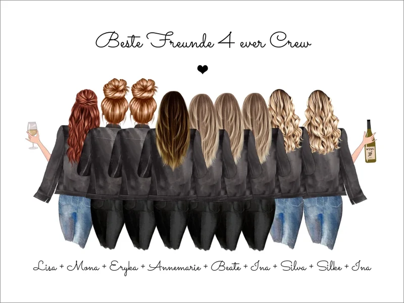 9 Freundinnen Bild individuell mit Namen Spruch personalisieren - Poster Geburtstagsgeschenk & Weihnachtsgeschenk