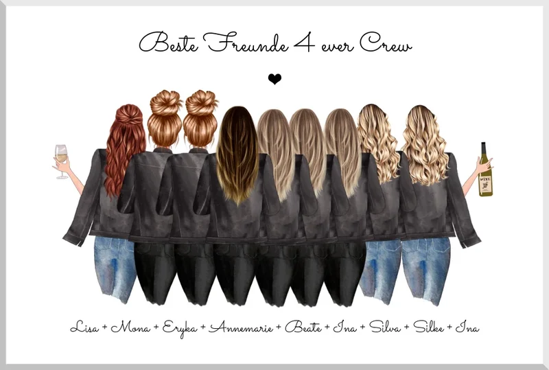 9 Freundinnen Bild individuell mit Namen Spruch personalisieren - Poster Geburtstagsgeschenk & Weihnachtsgeschenk