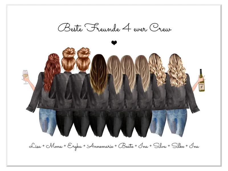 9 Freundinnen Bild individuell mit Namen Spruch personalisieren - Poster Geburtstagsgeschenk & Weihnachtsgeschenk