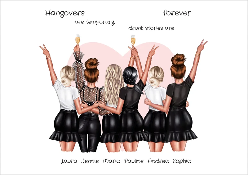 Geschenk beste Freundin Bild | Poster 6 beste Freundinnen Geschenk personalisiert | Geburtstagsgeschenk Schwester, Mama, Kollegin