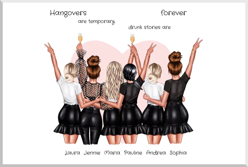 Geschenk beste Freundin Bild | Poster 6 beste Freundinnen Geschenk personalisiert | Geburtstagsgeschenk Schwester, Mama, Kollegin