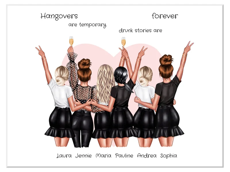 Geschenk beste Freundin Bild | Poster 6 beste Freundinnen Geschenk personalisiert | Geburtstagsgeschenk Schwester, Mama, Kollegin
