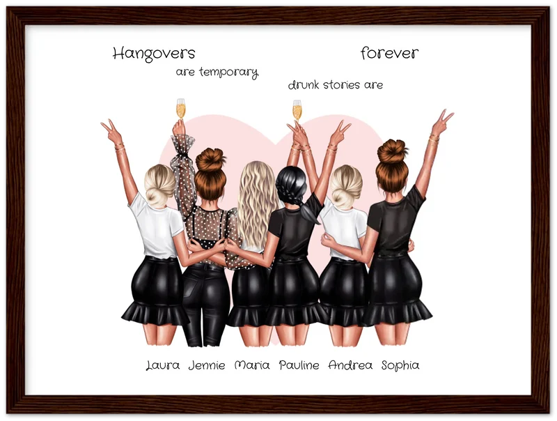 Geschenk beste Freundin Bild | Poster 6 beste Freundinnen Geschenk personalisiert | Geburtstagsgeschenk Schwester, Mama, Kollegin