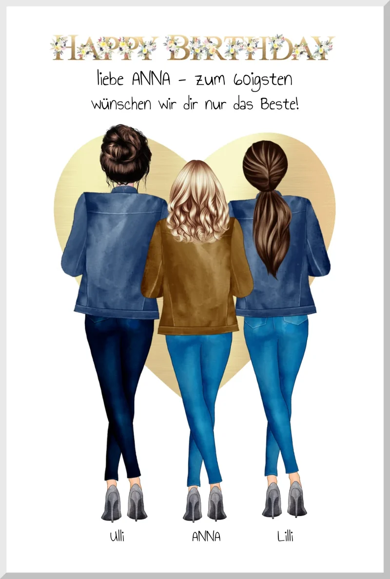 50 oder 60. Geburtstag Bild Geschenk 3 Freundinnen | Geschenk Schwester | Kollegin | Mama