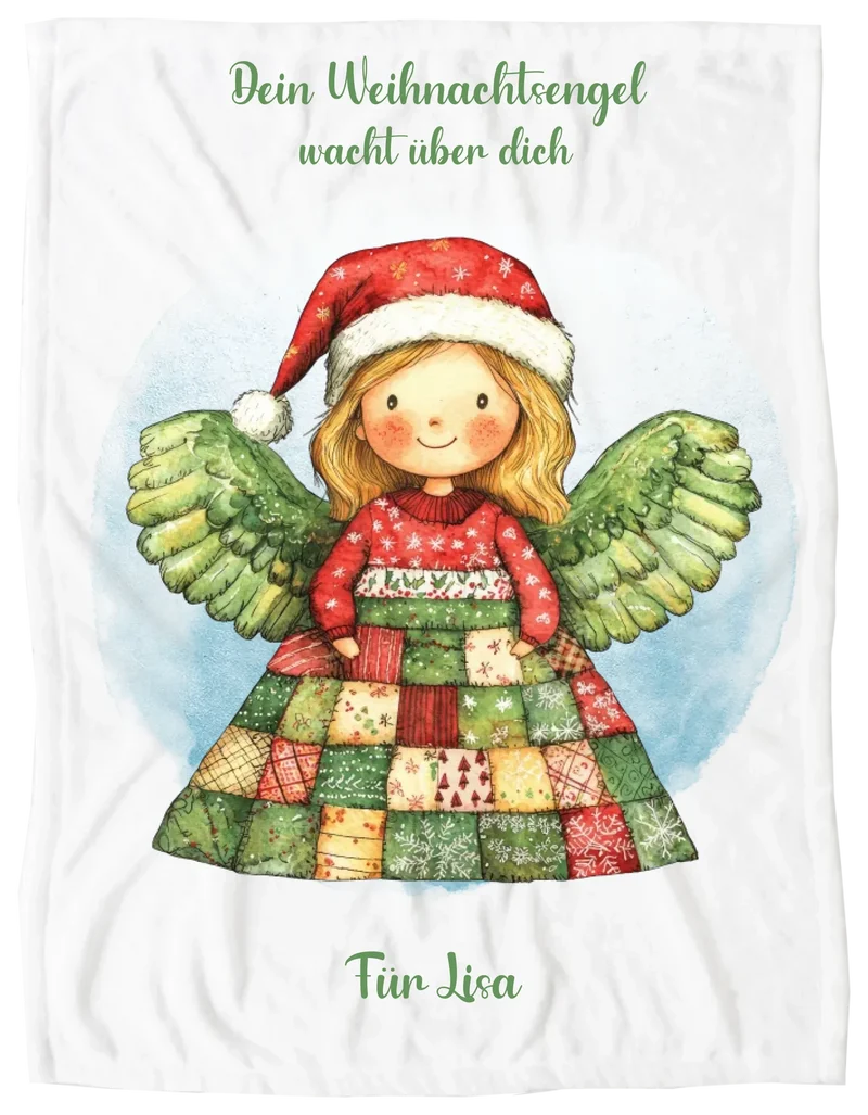 Personalisierte Kinderdecke Weihnachtsengel / Weihnachtsgeschenk Schutzengel Mädchen