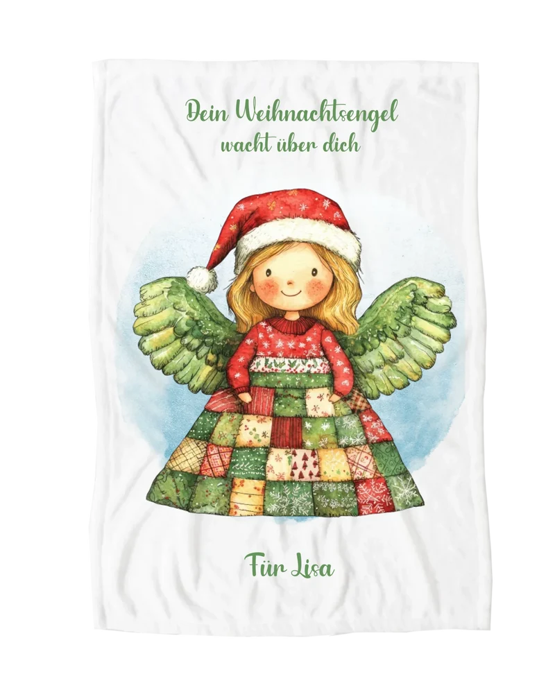 Personalisierte Kinderdecke Weihnachtsengel / Weihnachtsgeschenk Schutzengel Mädchen