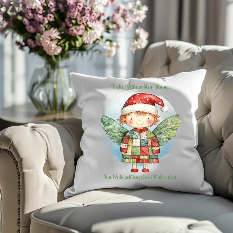 Weihnachtsgeschenk Deko Kissen - Weihnachtsengel Junge-Mädchen