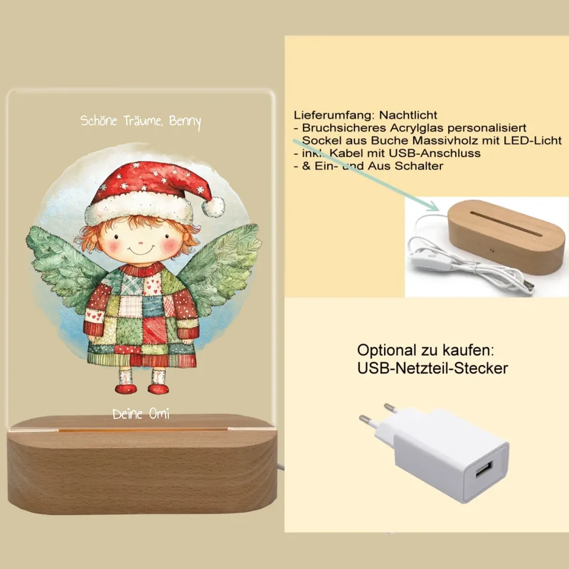 Personalisiertes LED Nachtlicht & Dekolicht für Kinder - Weihnachtsengel 2