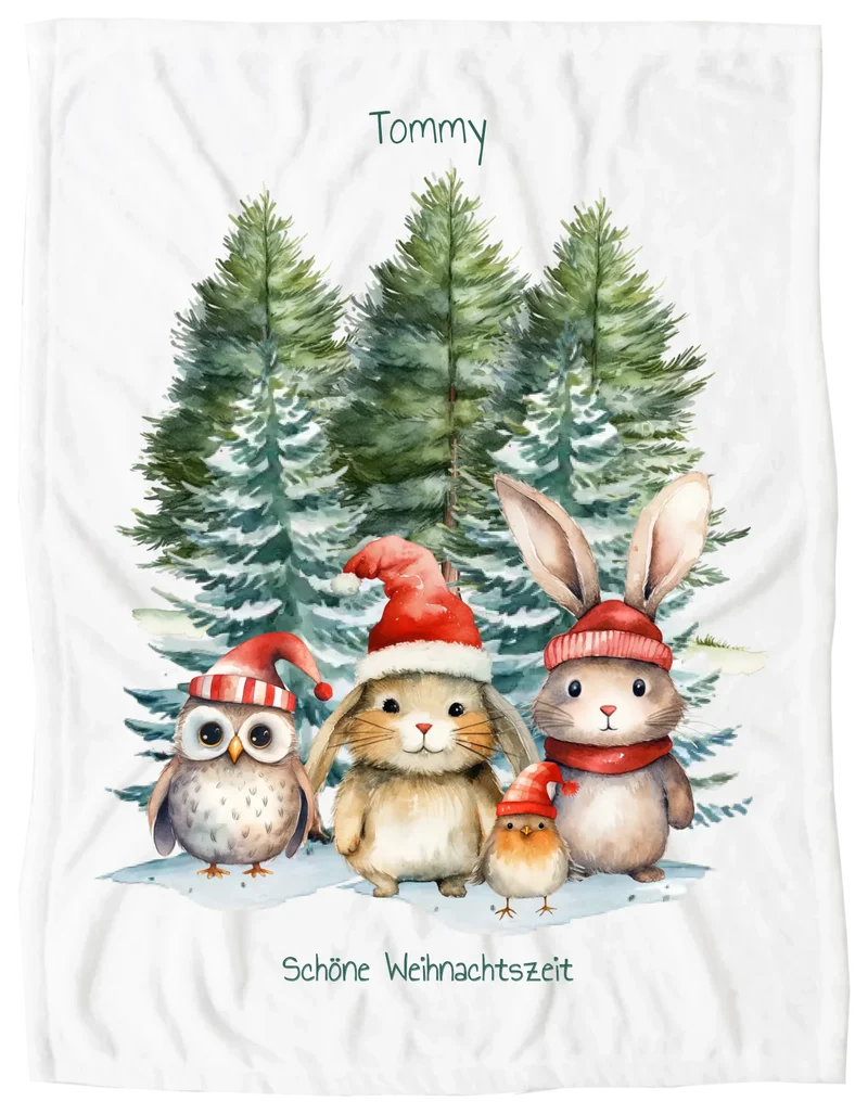 Personalisiertes Kinderdecke Weihnachtstiere