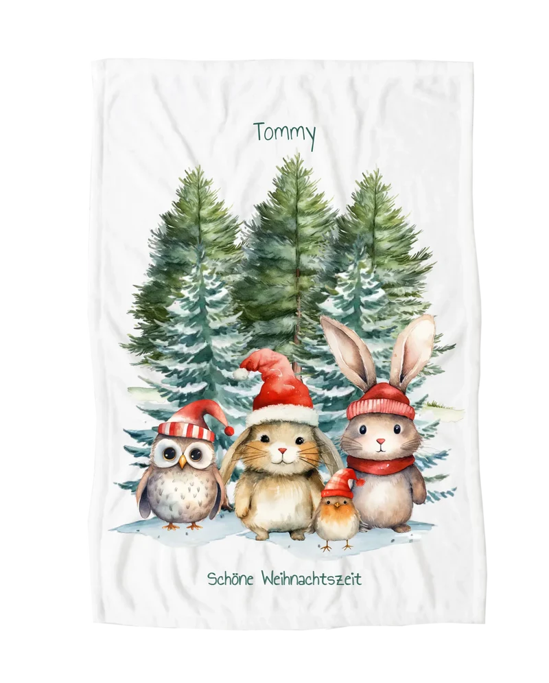 Personalisiertes Kinderdecke Weihnachtstiere