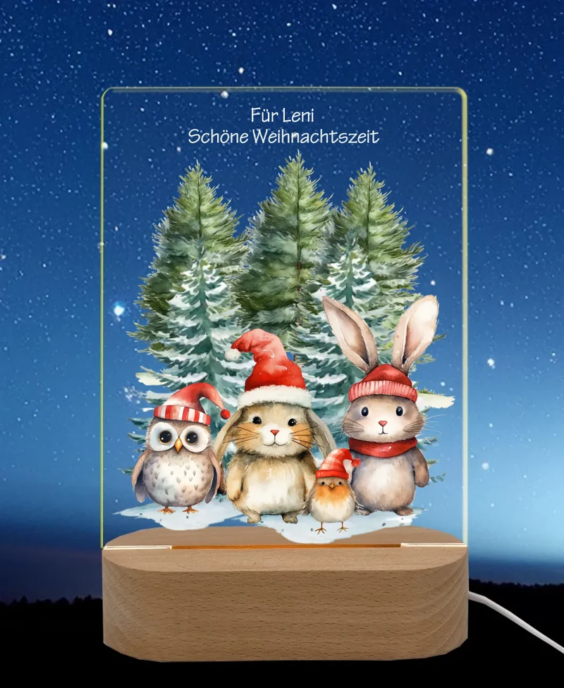 Personalisiertes LED Nachtlicht für Kinder - Weihnachtstiere - Weihnachtsnachtlicht