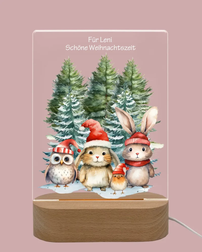 Personalisiertes LED Nachtlicht für Kinder - Weihnachtstiere - Weihnachtsnachtlicht