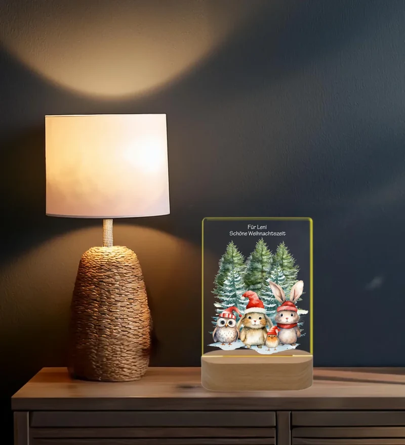 Personalisiertes LED Nachtlicht für Kinder - Weihnachtstiere - Weihnachtsnachtlicht