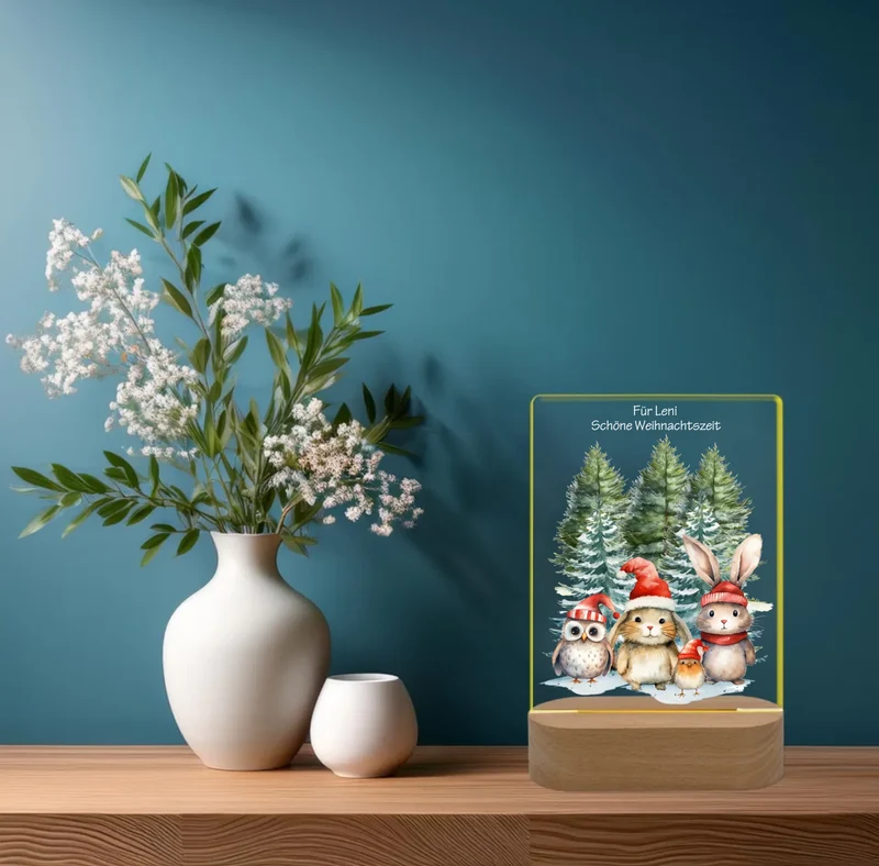 Personalisiertes LED Nachtlicht für Kinder - Weihnachtstiere - Weihnachtsnachtlicht