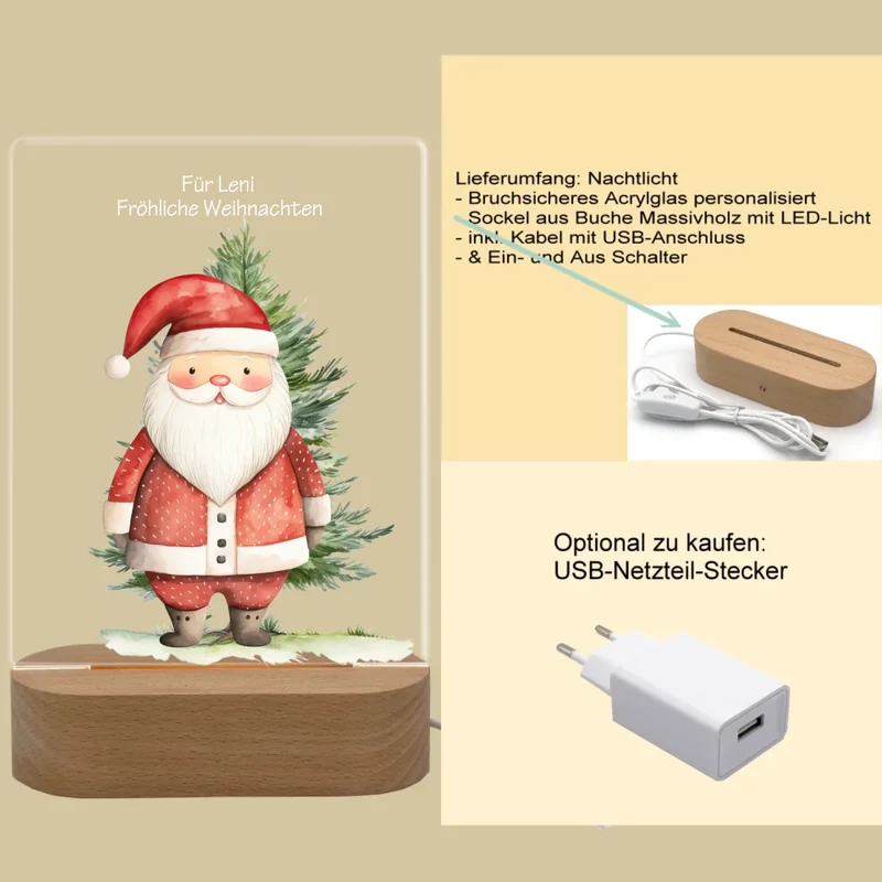 Personalisiertes LED Nachtlicht für Kinder - Weihnachtsmann