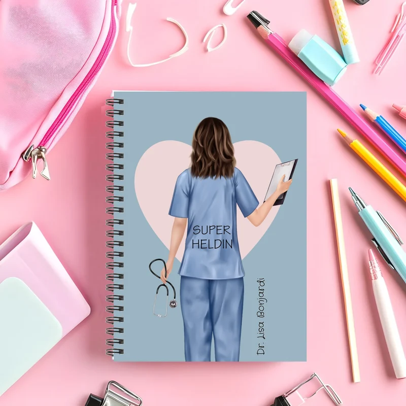 Personalisierter Collegeblock / Notizblock - Superheldin Ärztin, Krankenschwester - Danke Geschenk