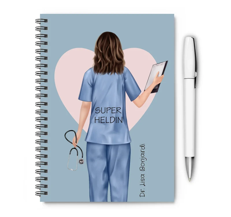 Personalisierter Collegeblock / Notizblock - Superheldin Ärztin, Krankenschwester - Danke Geschenk