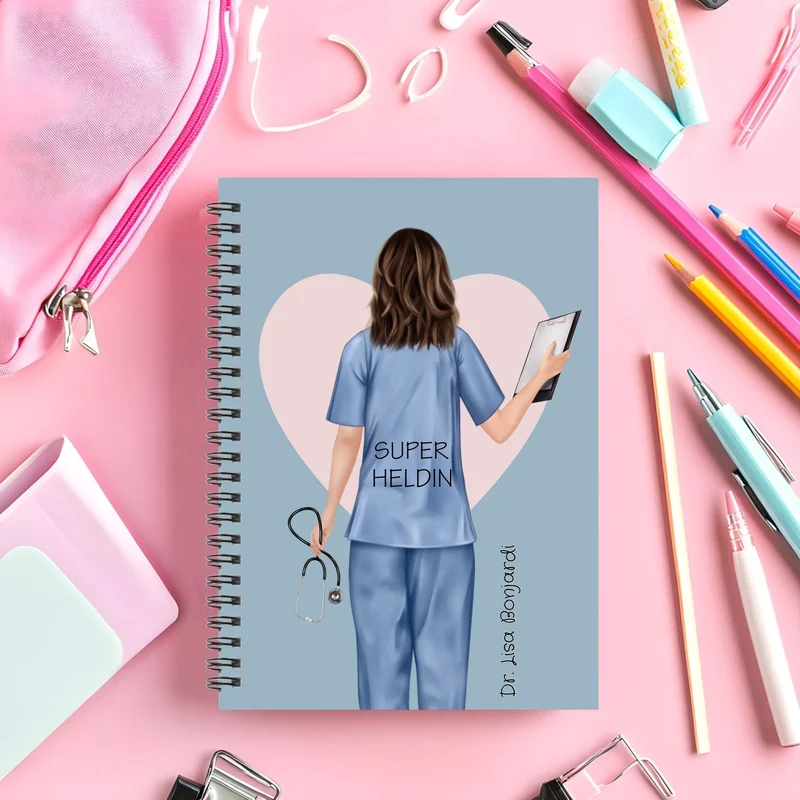 Personalisierter Collegeblock / Notizblock - Superheldin Ärztin, Krankenschwester - Danke Geschenk