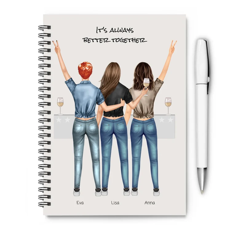 Personalisierter Collegeblock / Notizblock - 3 beste Freundinnen in Feierlaune - better together