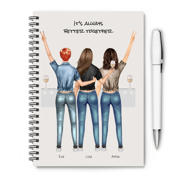 Personalisierter Collegeblock / Notizblock - 3 beste Freundinnen in Feierlaune - better together