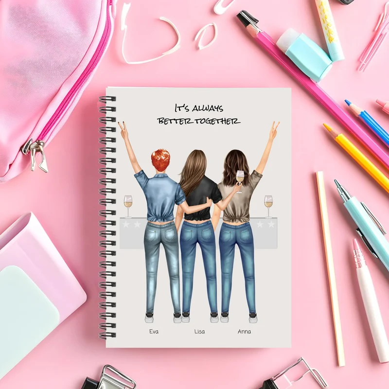 Personalisierter Collegeblock / Notizblock - 3 beste Freundinnen in Feierlaune - better together