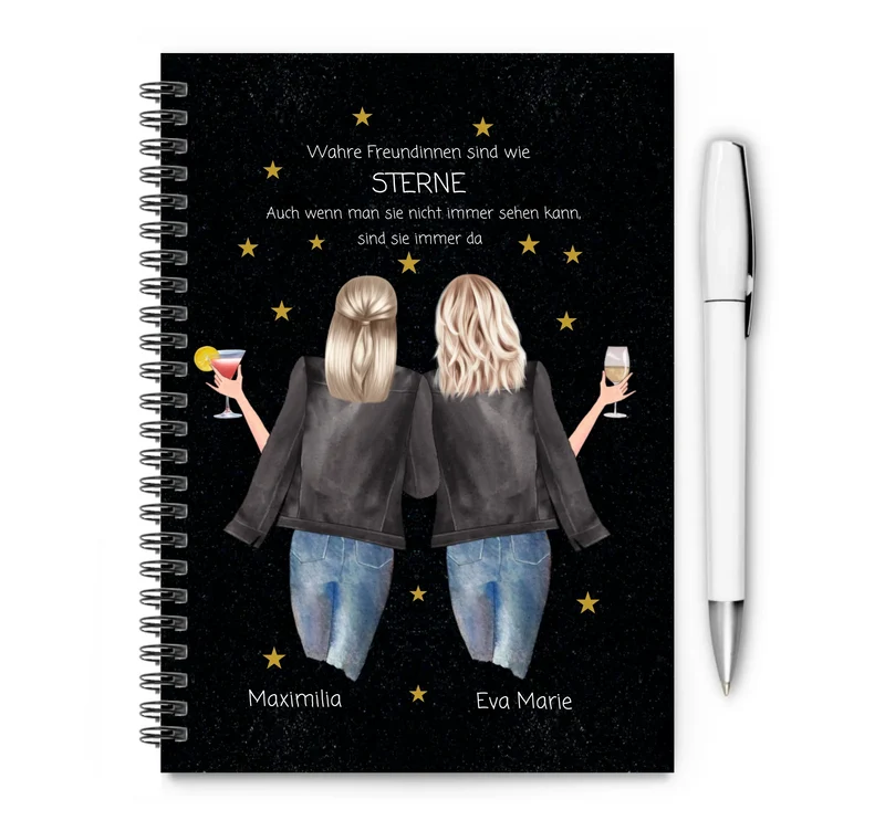 Personalisiertes Geburtstagsgeschenk 2 beste Freundinnen - Collageblock - Wahre Freunde sind wie Sterne