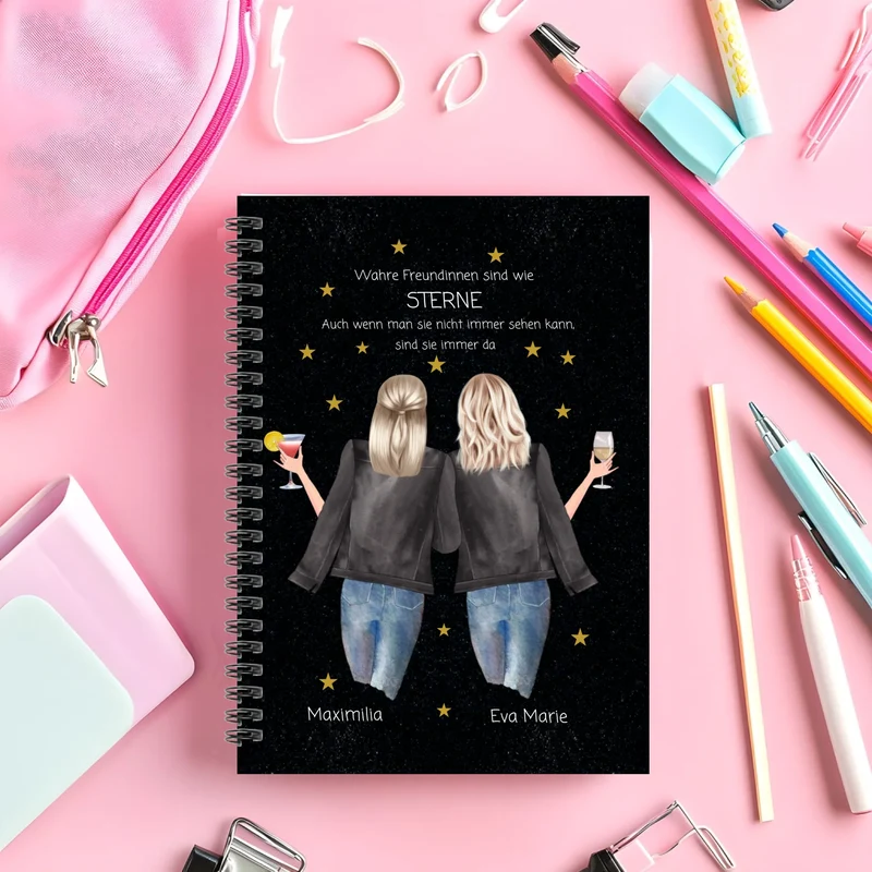 Personalisiertes Geburtstagsgeschenk 2 beste Freundinnen - Collageblock - Wahre Freunde sind wie Sterne